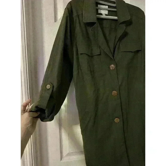 Torrid Womens 0X Army Green Linen Blend Button Front Shirt Jacket Belted EUC - Picture 5 of 8